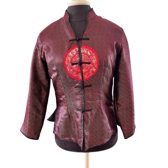 Vintage Red and Black Asian-Inspired Quilted Jacket Medium - Picture 1 of 7